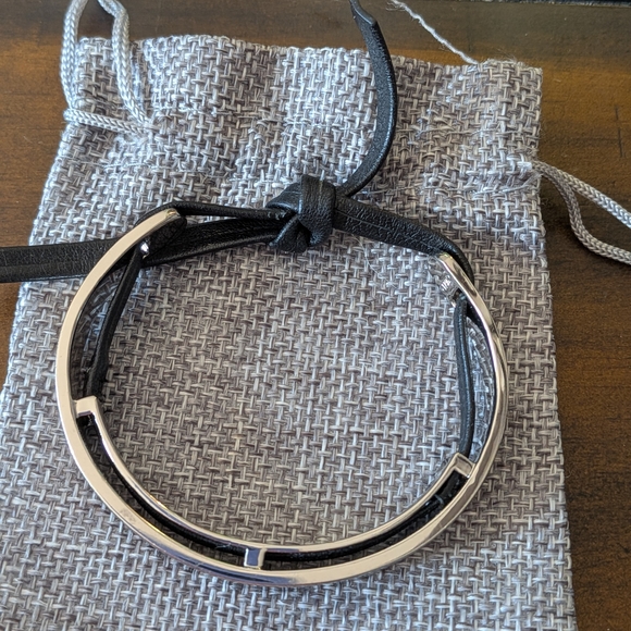 Coach Metallic Silver Bracelet with Black Leather Accents - Picture 2 of 7